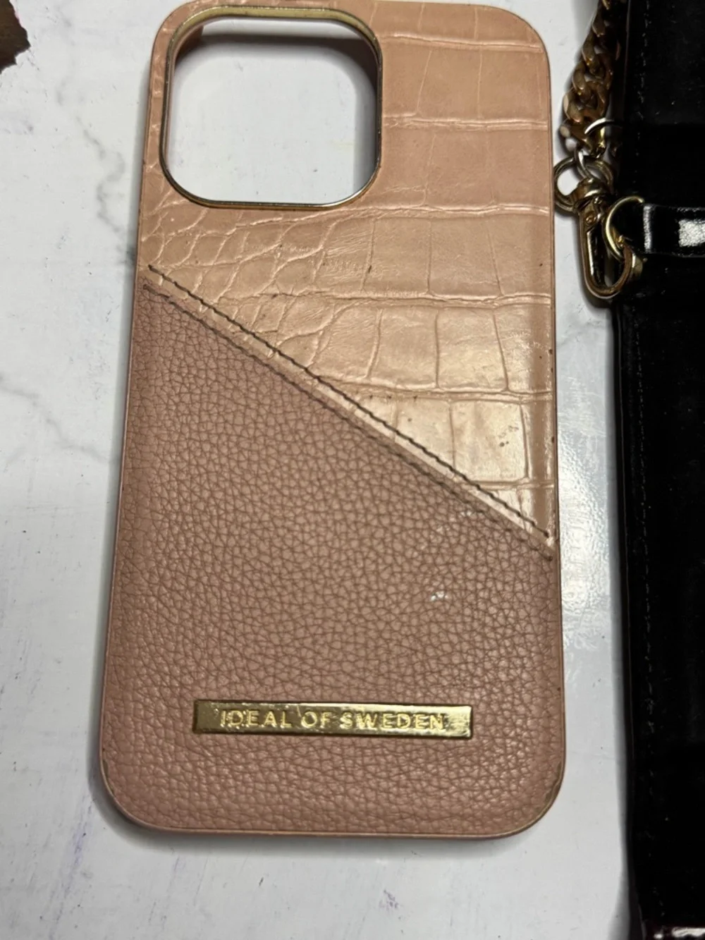 Blush Pink Croc-Texture Phone Case with Card Slot